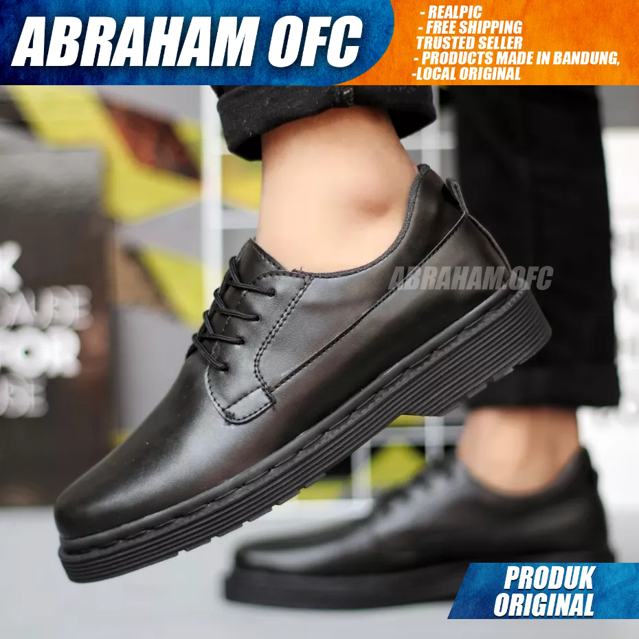 ABRAHAM Sepatu Docmart Tali Hitam Pantofel Formal Kerja Hitam Pria