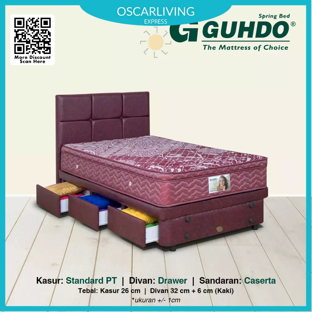 Guhdo Springbed / Kasur Tebal 26 Cm Standard Plushtop Divan Drawer Set Caserta Fullset Merah -  Kiri