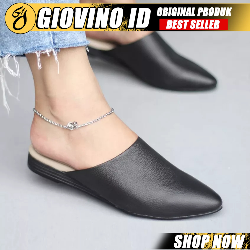 Sepatu Sandal Wanita Sendal Selop slop Flat Teplek Papirut Kulit Asli Garut Bustong Tutong Terbaru