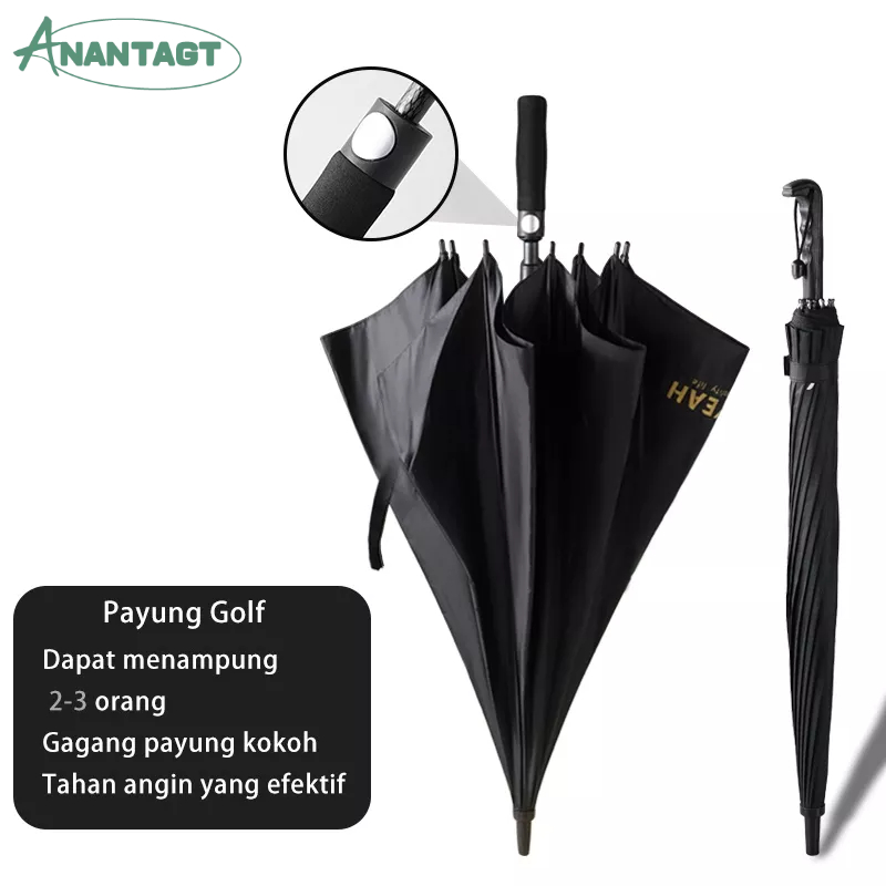 Letyeah &amp; Anantagt Payung gagang panjang polos Besar Jumbo Buka otomatis Sturdy Black Golf Umbrella