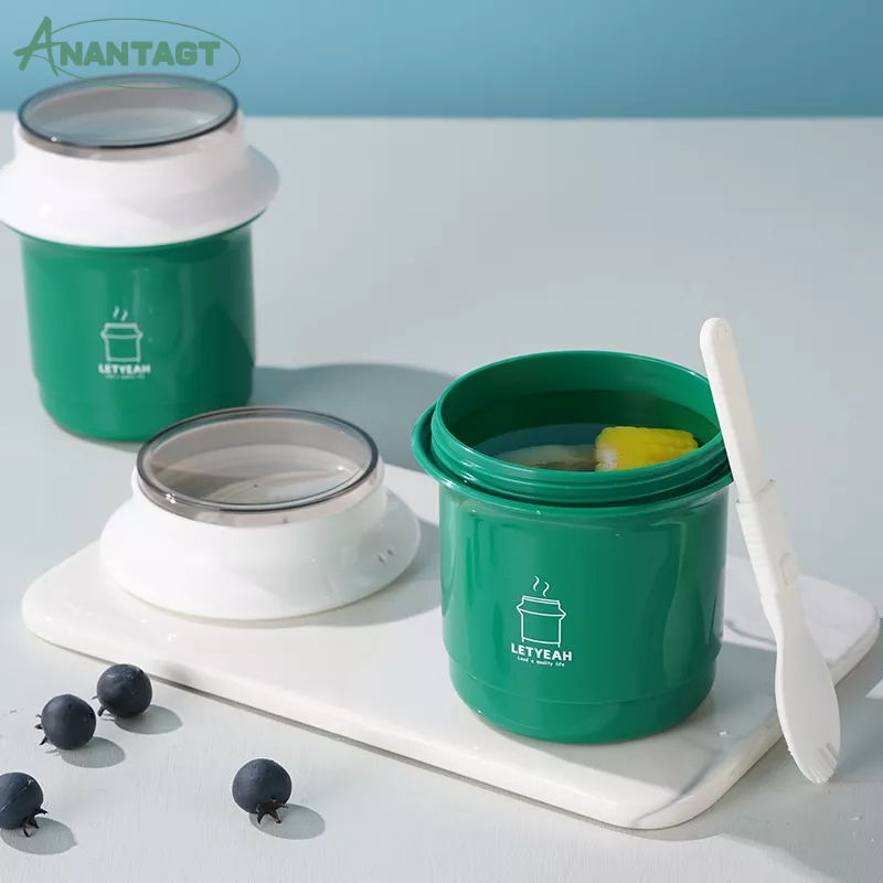 Letyeah &amp; Anantagt 550ml Cangkir Sup Portabel Tempat Sup Anti Tumpah Hijau Soup cup BPA Free Mangkuk Sup Dengan Sendok