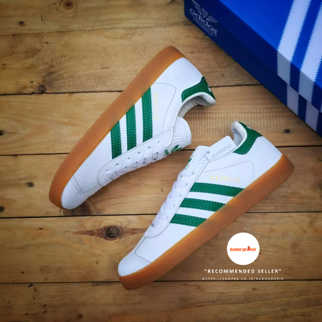 PROMO Sepatu Sneakers Adidas Gazelle White Green Premium TOP Quality, Bahan Kulit ASLI, Harga Termurah