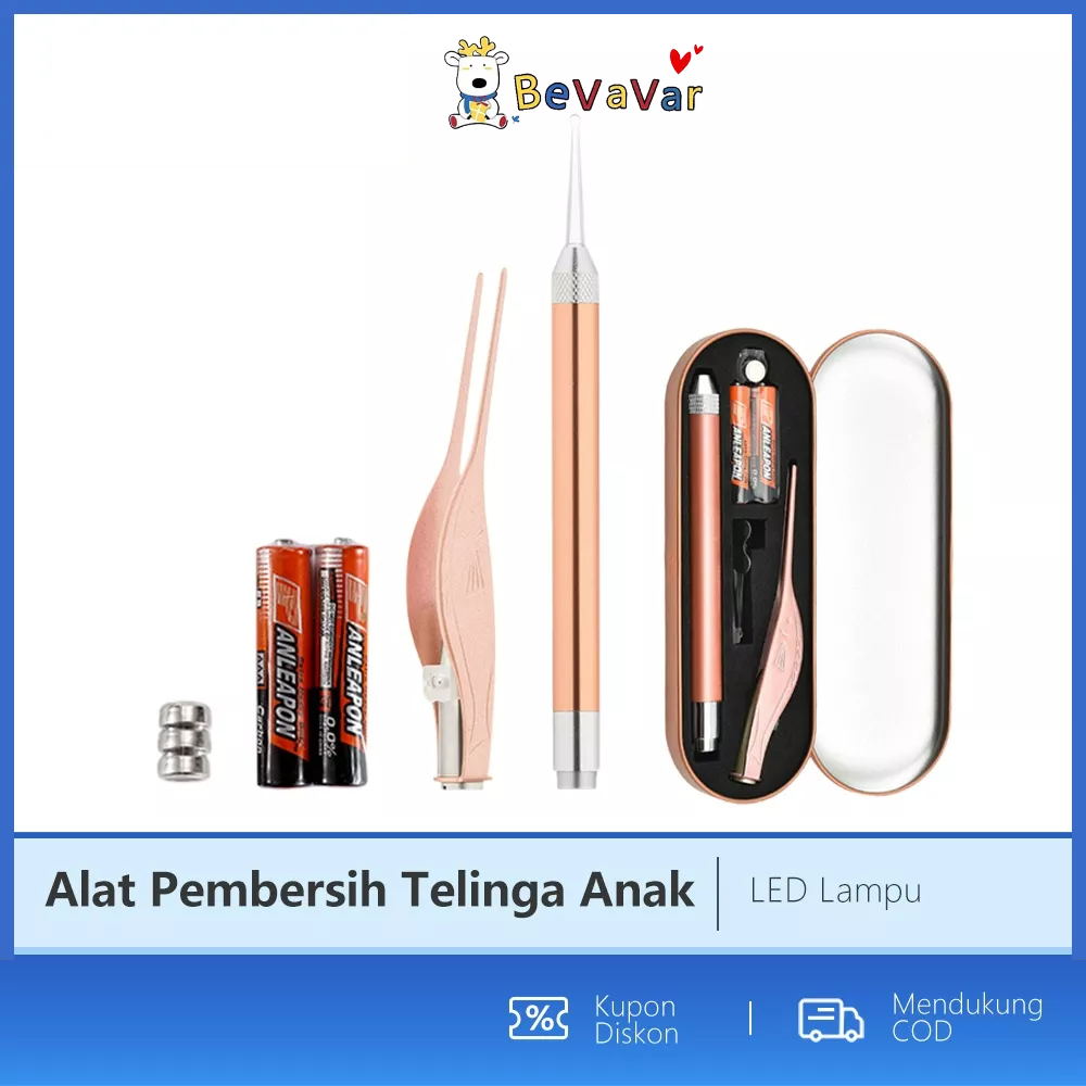 Bevavar Korek Kuping LED Anak Dan Dewasa Pembersih Telinga Stainless /Earpick Led