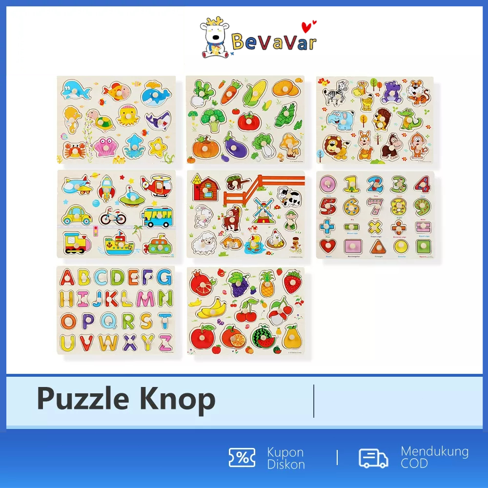 BEVAVAR Mainan Edukasi Puzzle Kayu Knob Background / Wooden Knob Puzzle Toys