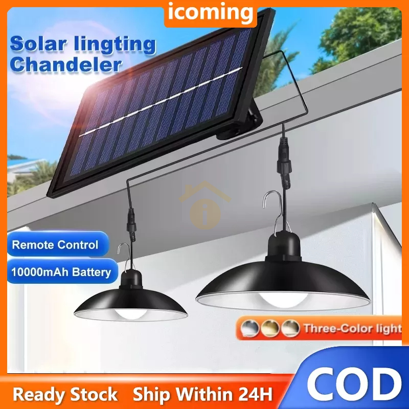 Double Head Lampu Surya Lampu Outdoor Solar Pendant Light IP65 Waterproof Outdoor Indoor Solar Lamp 