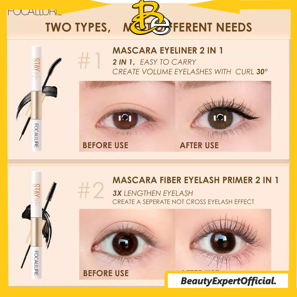 ⭐️ Beauty Expert ⭐️ FOCALLURE 2 In 1 Waterproof Maskara &amp; Eyeliner fiber eyelash primer FA160