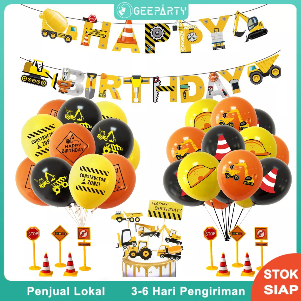 Konstruksi Truk Pemadam Traktor Buldoser Balon Lateks Spanduk Untuk Dekorasi Pesta Anak Laki-laki