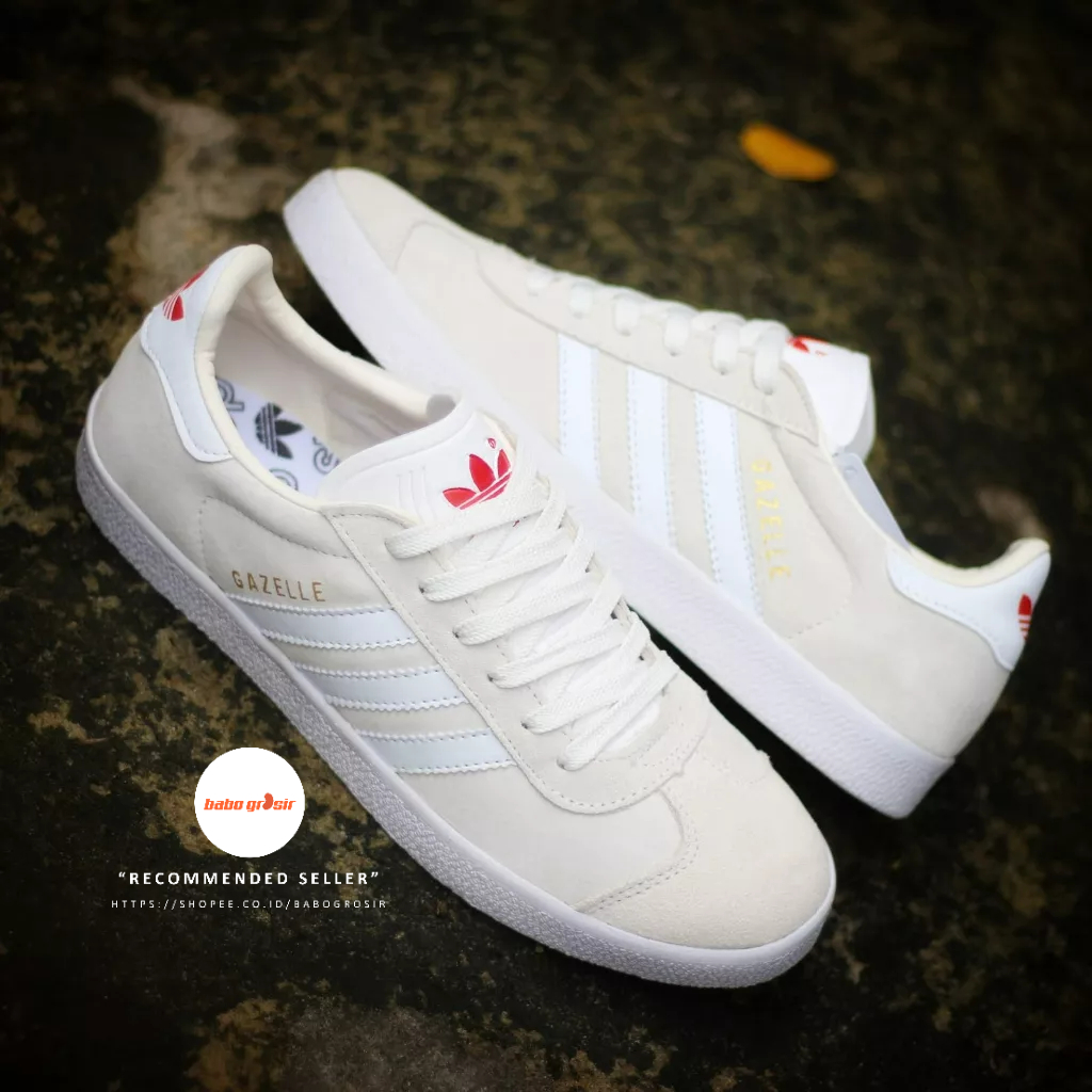 PROMO Sepatu Sneakers Adidas Gazelle Cream White Premium TOP Quality, Bahan Kulit Suede ASLI, Harga Termurah