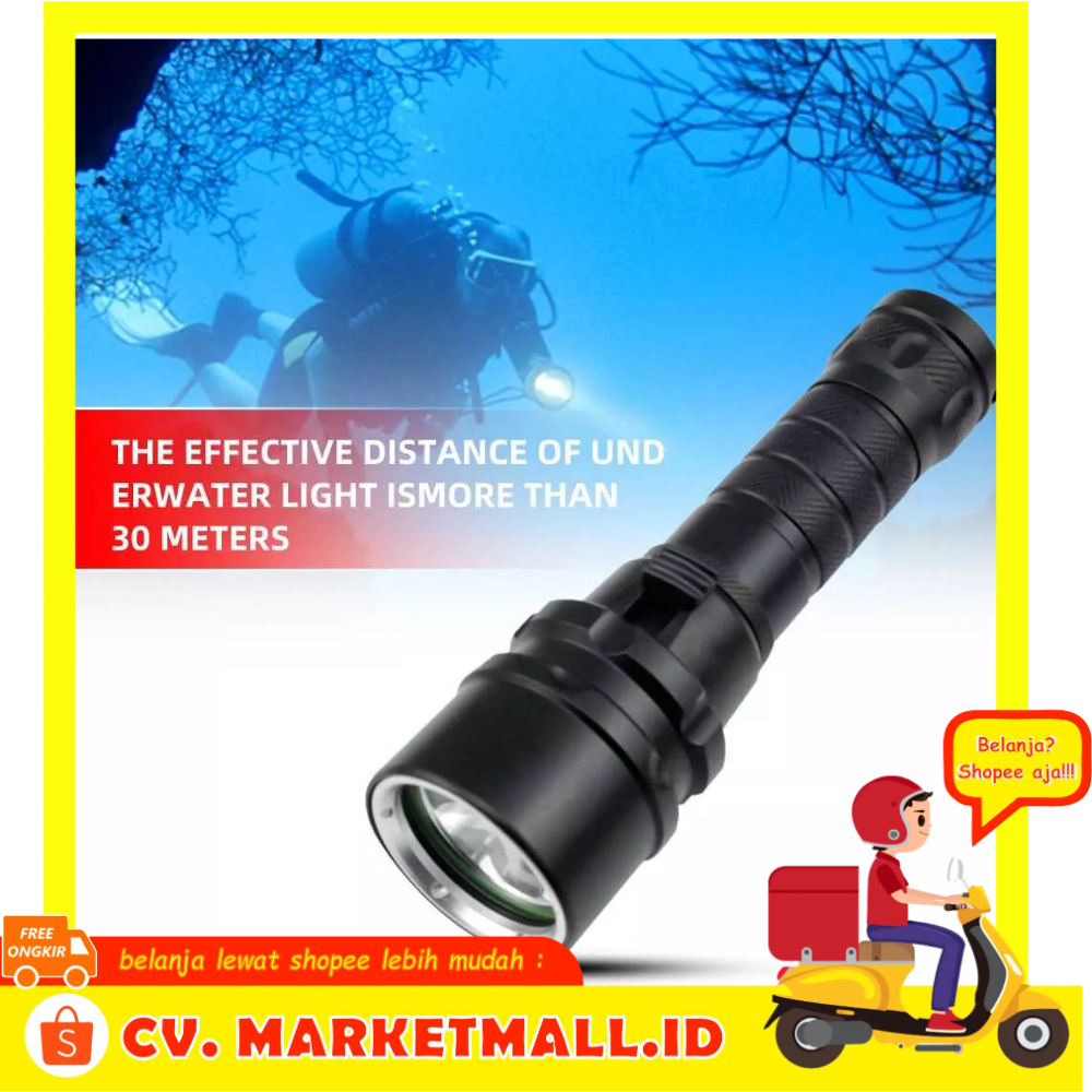 Senter LED Diving L2 1200 Lumens Baterai 18650 Lensa Kaca Coating Anti Reflektif Sertifikasi IPX8 Untuk Diving Genwiss - 7RFL3HBK