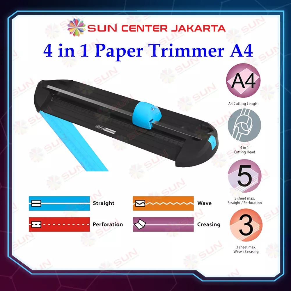 Alat Potong Kertas 4 in 1 uk A4 - SUN Cutting Pro CP-MT401A4 Paper Cutter Trimmer Multifungsi untuk Potong / Garis Lipat Perforation / Putus putus Creasing / Potong Gelombang Wave