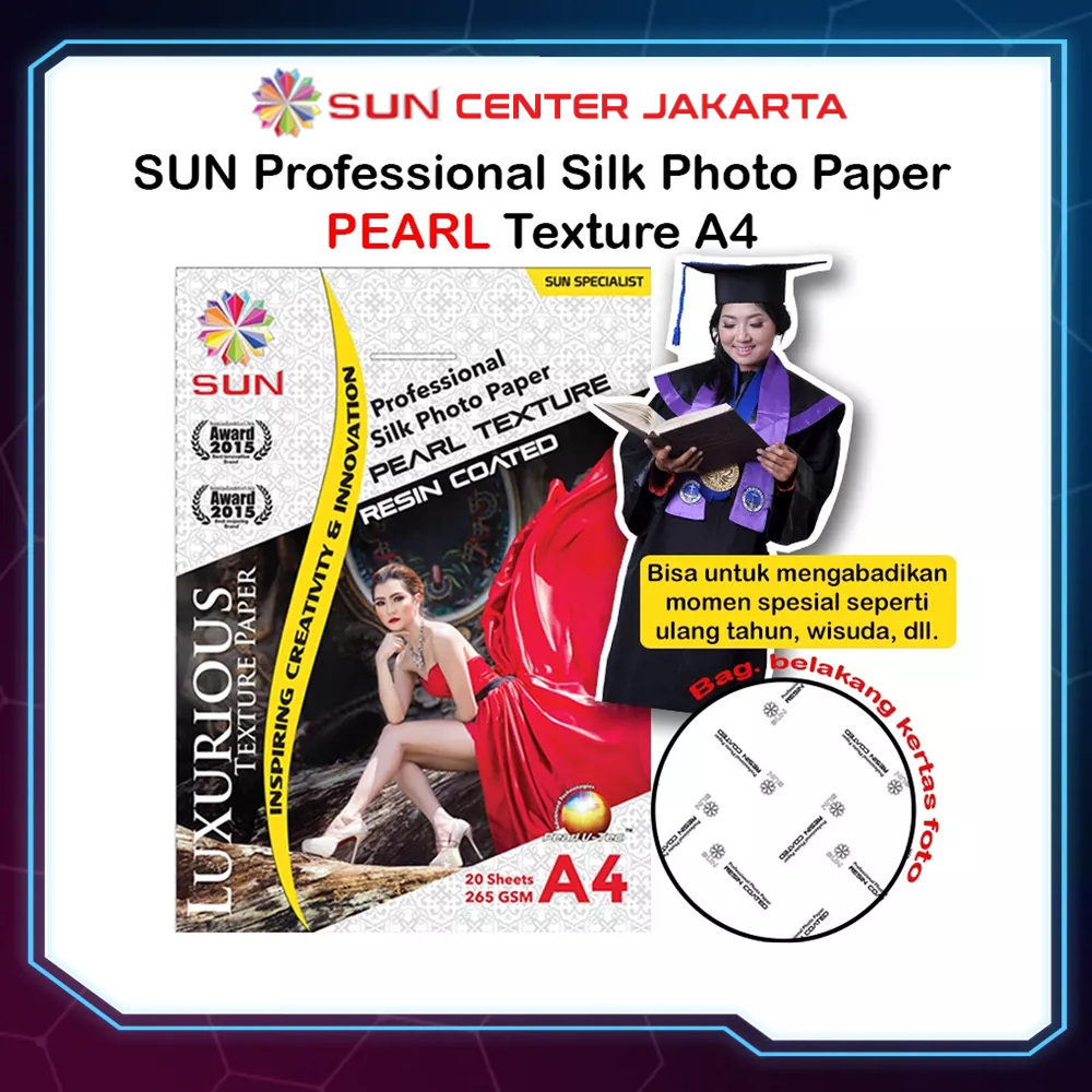 Kertas Foto Silky Texture A4 - SUN Professional Silky, Glossy Photo Paper 265 A4, Motif Silky Pearl, Canvas, Satin