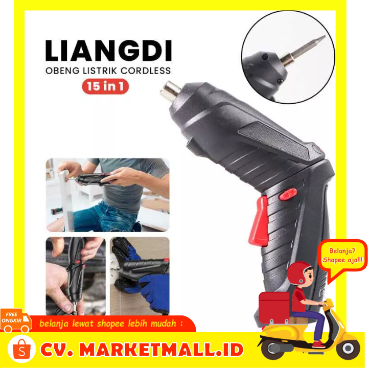 Obeng / Bor Listrik Tanpa Kabel Otomatis Cordless Screwdriver 15 in 1 Baterai 1800 mAh Isi Ulang Liangdi - 7ROTKNBK