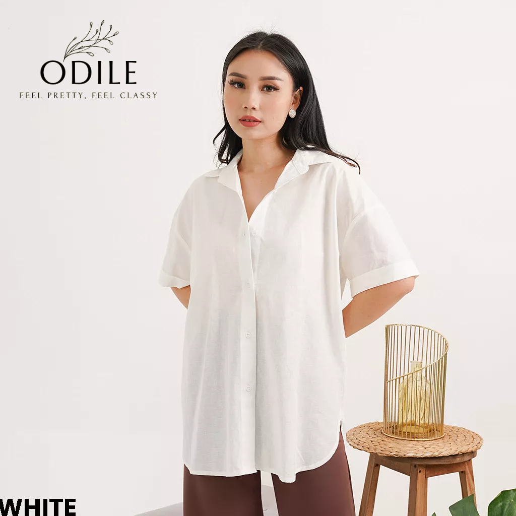 Odile -  Atasan Kemeja Wanita / Kemeja Oversize Wanita / Kemeja Wanita Lengan Pendek / Kemeja Katun 