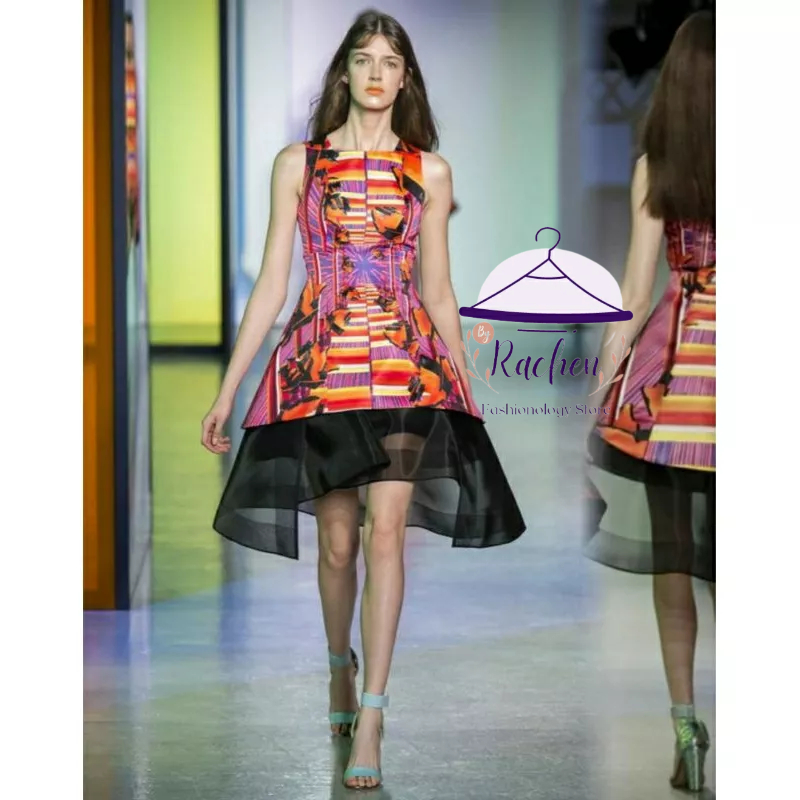 PETER PILOTTO ~ Gaun Wanita Karya Designer Multicolor Graphic Print Dress in Orange