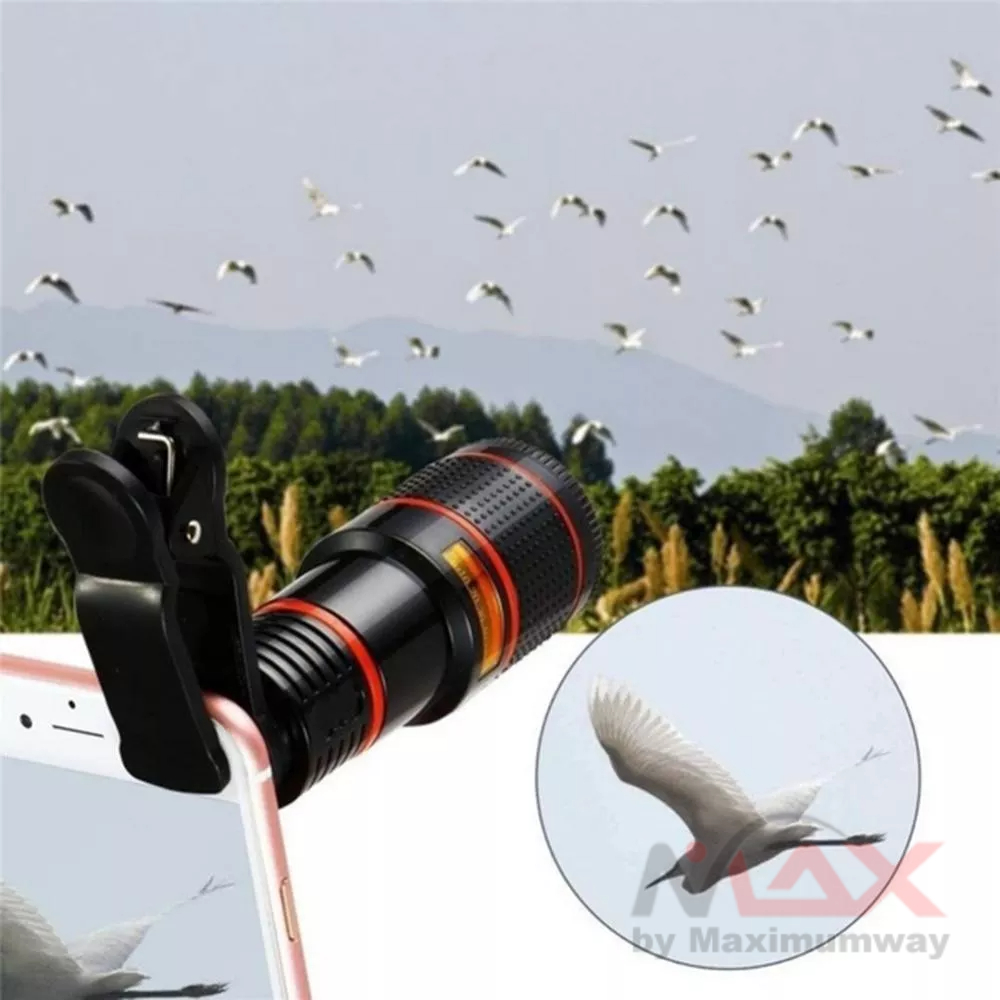 MOONBIFFY Telescope 12x HP (harga untuk tele + holder) teropong lensa handphone jarak jauh zoom in dan out universal untuk semua merek HP android dan Iphone Universal 12X High Clarity Zoom Telescope Phone Camera External Telephoto Lens with Clip