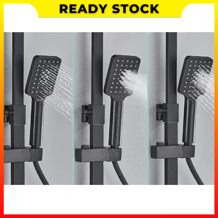 Set Kepala Pancuran Shower Kamar Mandi Panas dan Dingin Led Display Digital Besi Tahan Karat 4 Fungsi Rainfall Shower System Dengan Rak Kamar Mandi SAFLIHCAR 4DHC - 7RHK0IBK