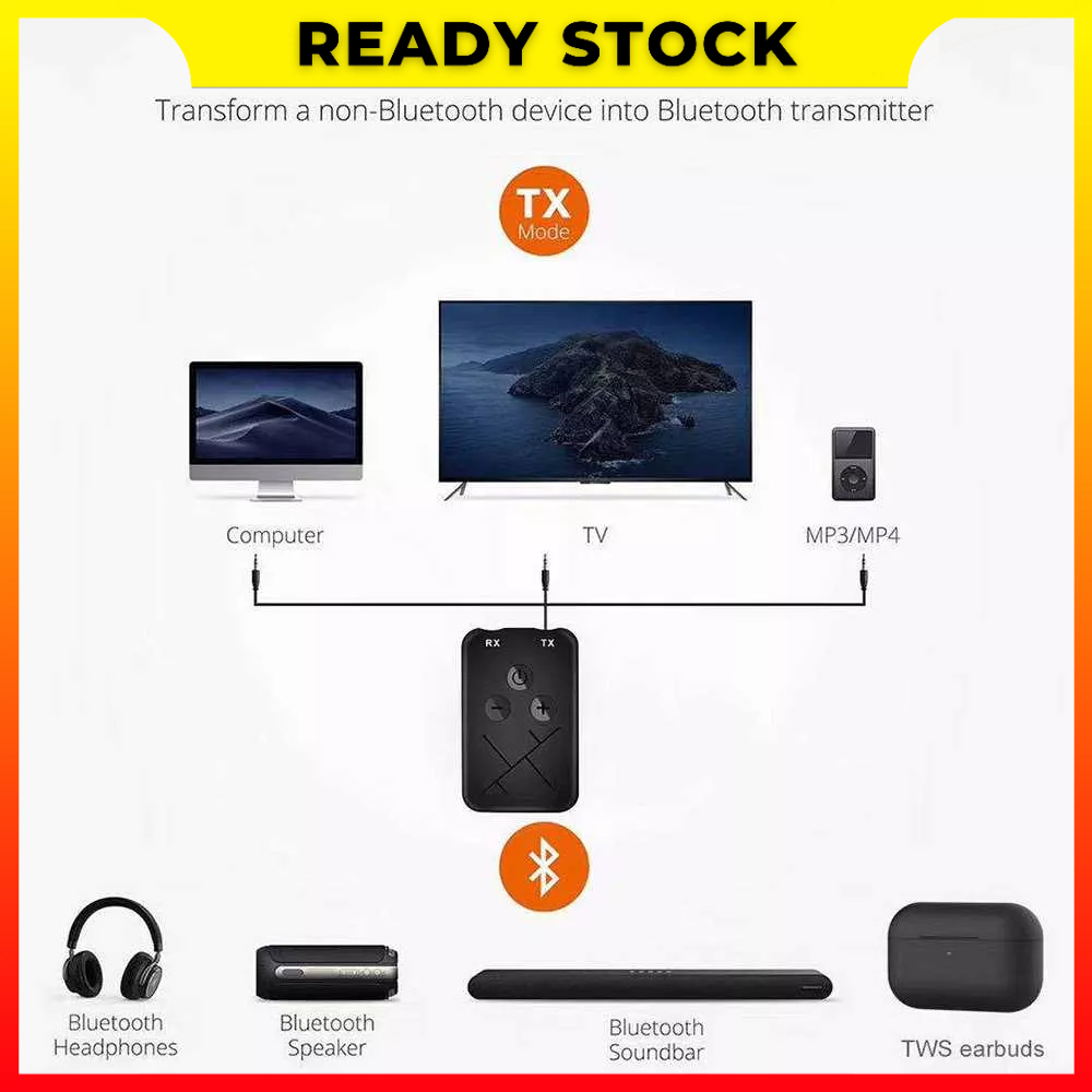 2 in 1 3.5mm Audio Wireless BT 4.2 Transmitter Receiver 2 in 1 Adapter Stereo Audio untuk TV Mobil Speaker Musik AUX RCA AptX DigRepair TX-10 - 7RSKDDBK