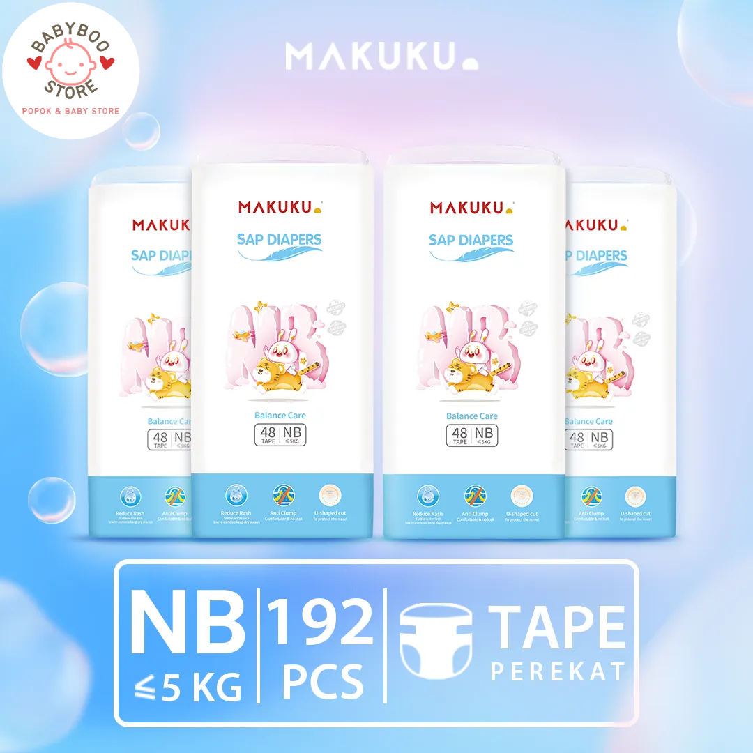 MAKUKU SAP Diapers Balance Care Tape NB48 x 4 Pack  Popok Perekat Anti Gumpal Dan Mencegah Ruam