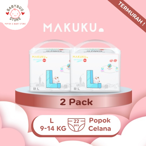 MAKUKU SAP Diapers Slim Pants L22 x 2 Pack Popok Bayi Celana Tipis Anti Gumpal Cepat Kering dan Mencegah Ruam