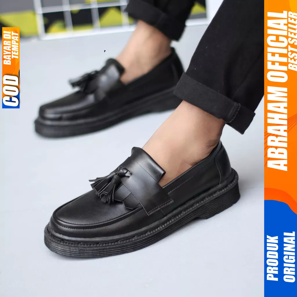 Sepatu Loafers Docmart Hitam Formal Casual Kulit Pu Kerja Pria