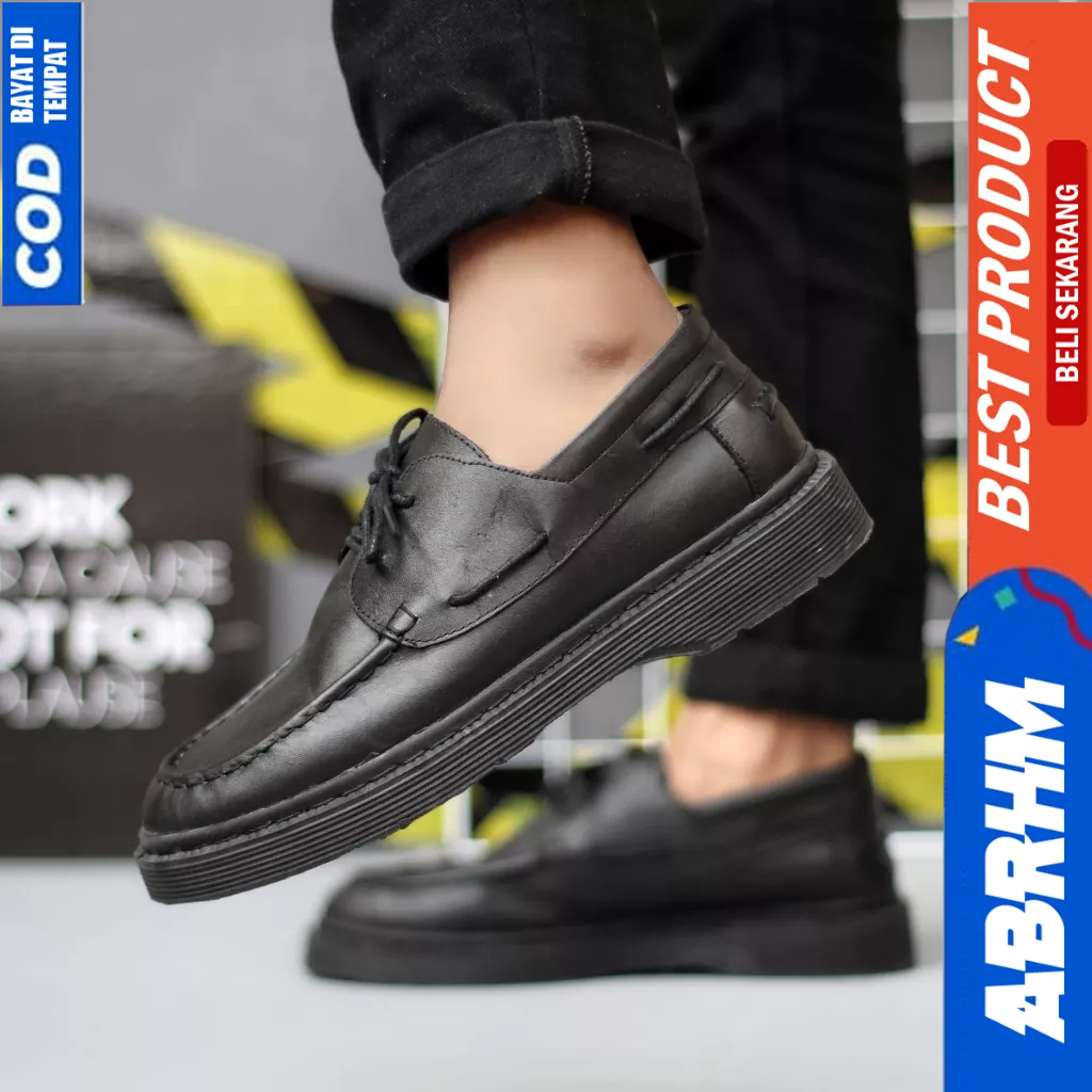 ABRHM Sepatu Formal Pantofel Kulit Asli Oxfrod Kerja Hitam Pria