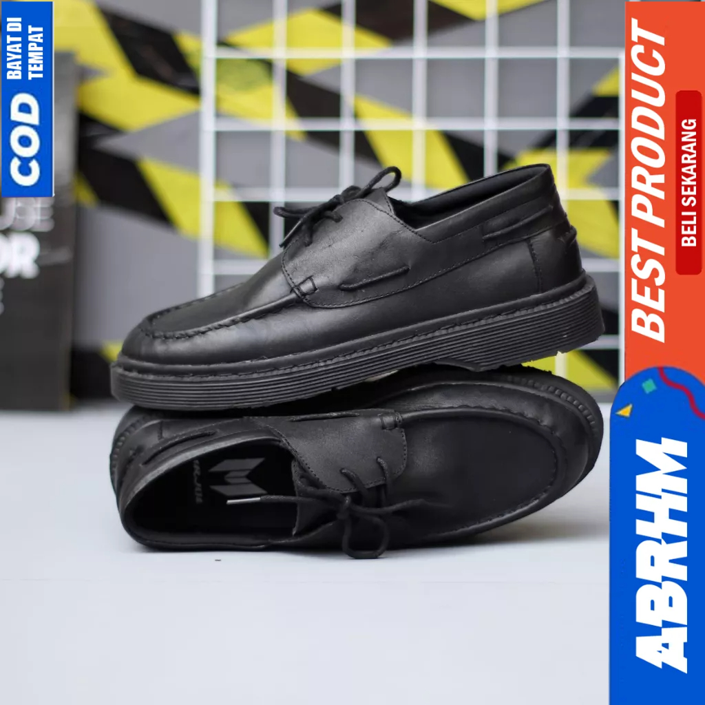 ABRHM Sepatu Formal Pantofel Kulit Asli Oxfrod Kerja Hitam Pria