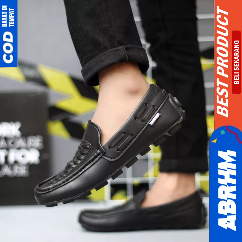 ABRHM Sepatu Loafers Slip On Casual Formal Kerja Hitam Pria