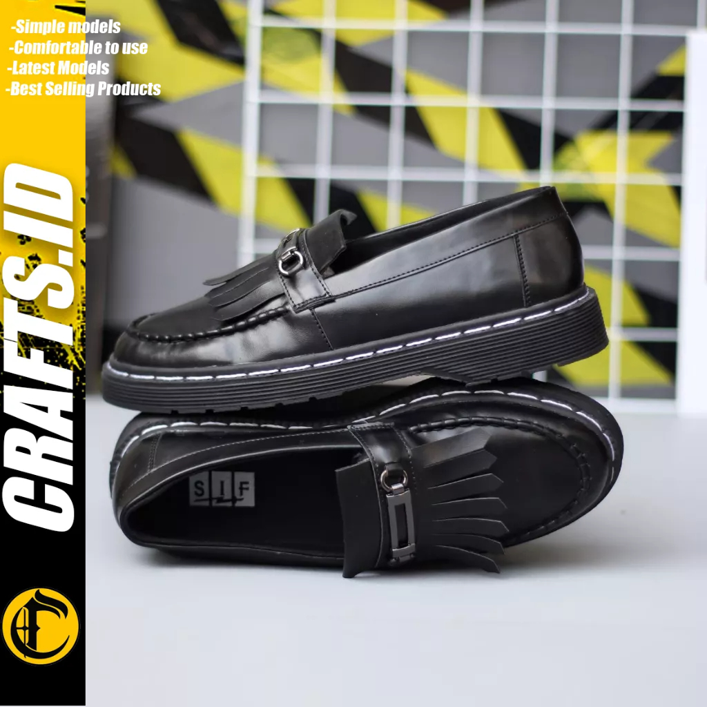 Crafts Sepatu Loafers Pantofel Kulit Pu Hitam Pria