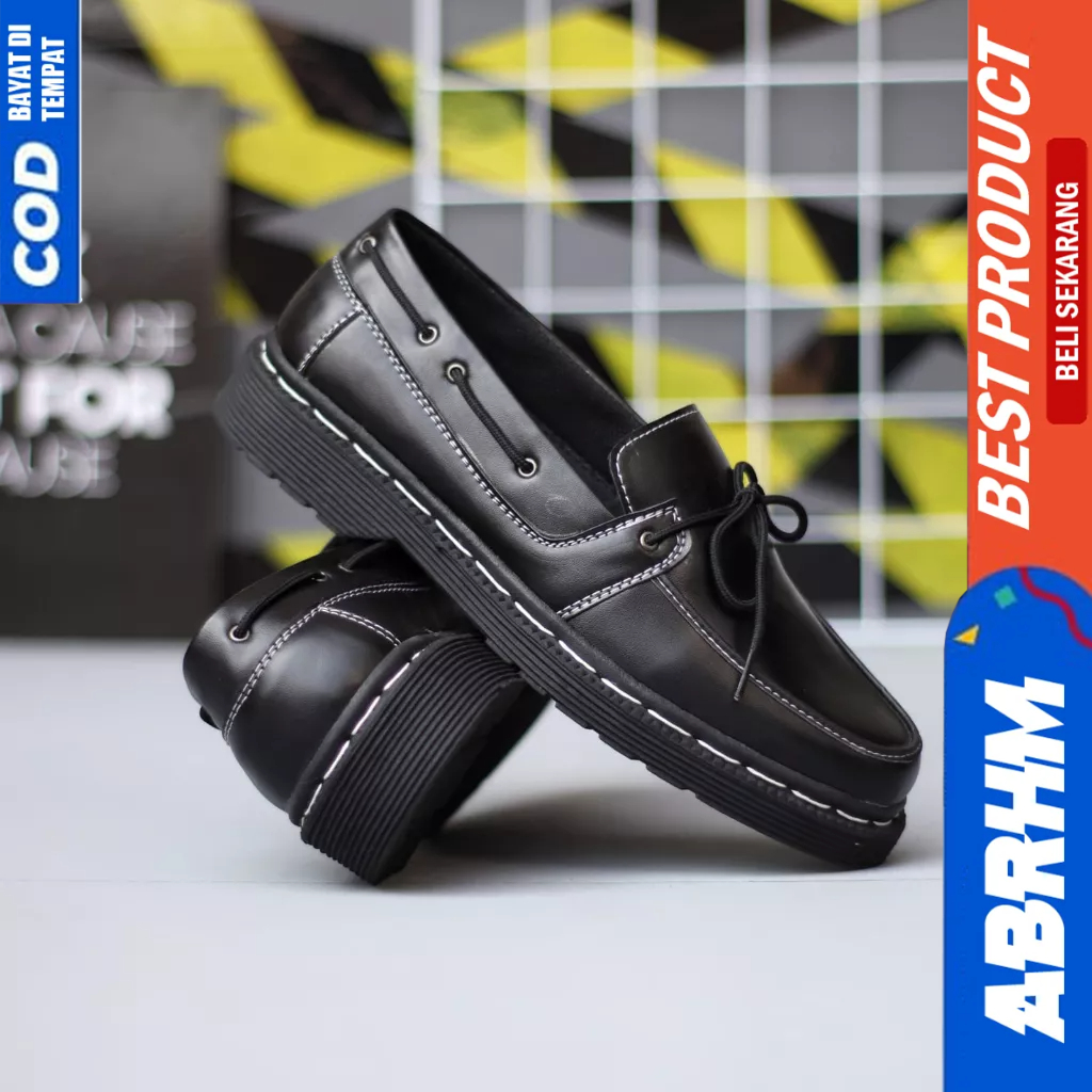 ABRHM Sepatu Formal Loafers Docmart Hitam Casual Kerja Pria