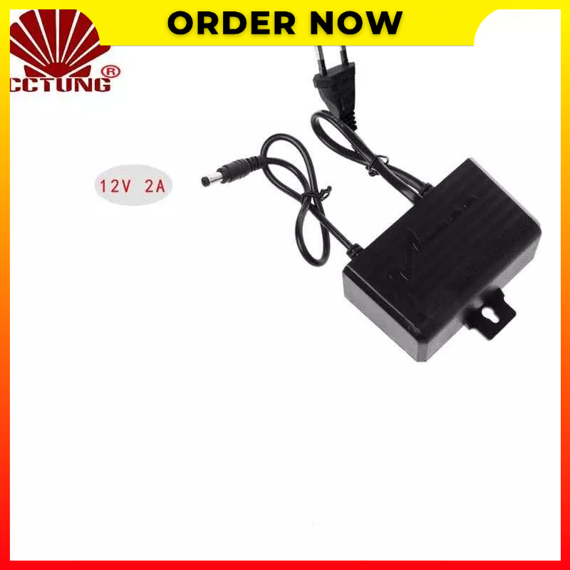 Adaptor Daya AC DC Input 100 240V Output 12V 2A 50 60Hz Kamera CCTV Lampu LED Router Nirkabel Power Supply EU Plug Outdoor Tahan Air CCTUNG - 7CAD06BK