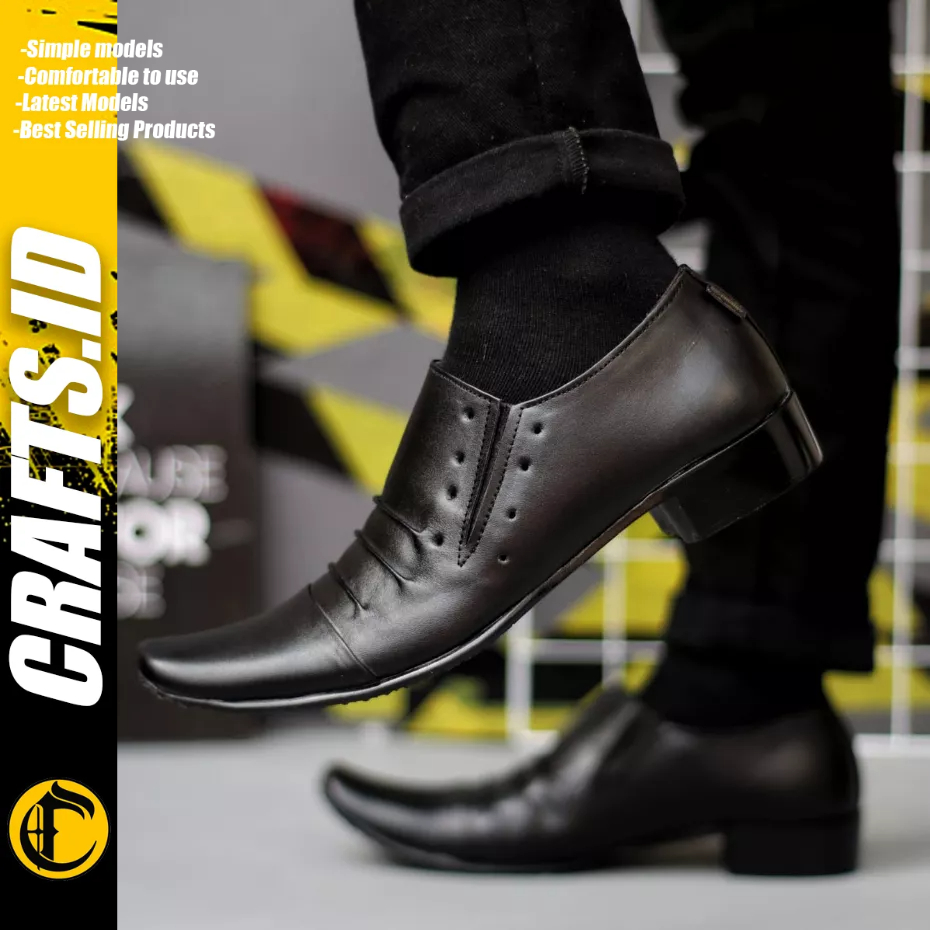 CRAFTS - Sepatu Formal Pantofel Kulit Ukuran Besar 44 45 46 47 Kerja Hitam Pria