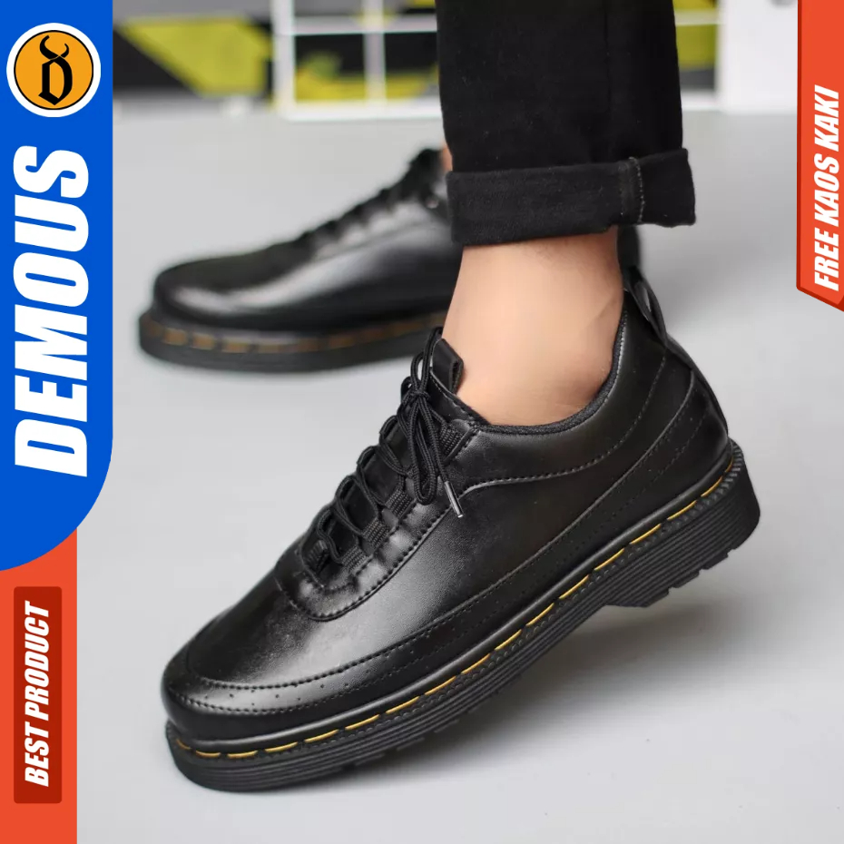 DEMOUS ALVES - Sepatu Docmart Low Boots Formal Tali hitam Kerja Pria