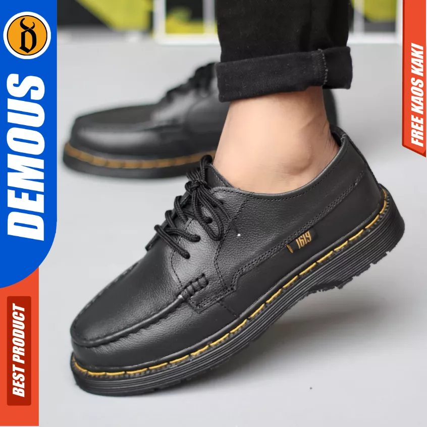 Demous Kilua - Sepatu Formal Docmart Low Boots Hitam Kulit Kerja Pria