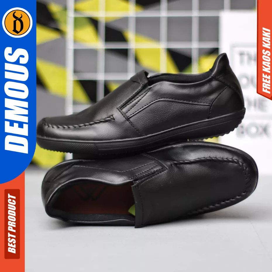 DEMOUS WILD - Sepatu Formal Casual Loafers Full Black Kulit Pu Pria