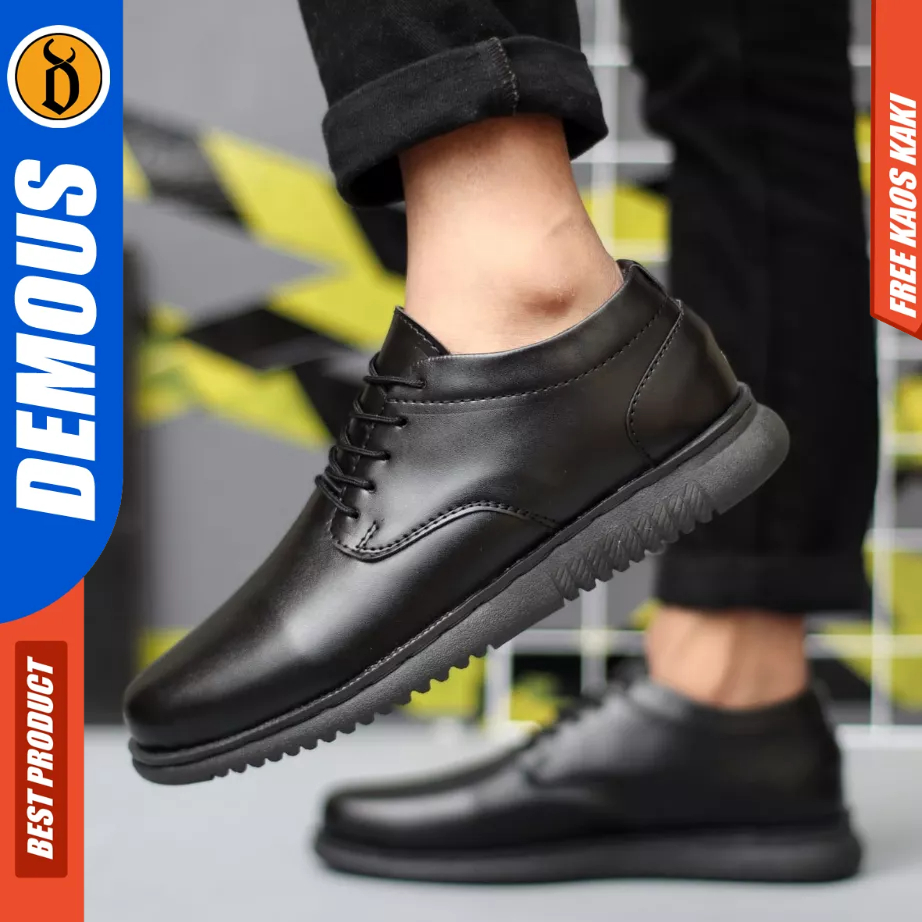 Demous Haito - Sepatu Pantofel Formal Casual Hitam Kulit Pu Pria