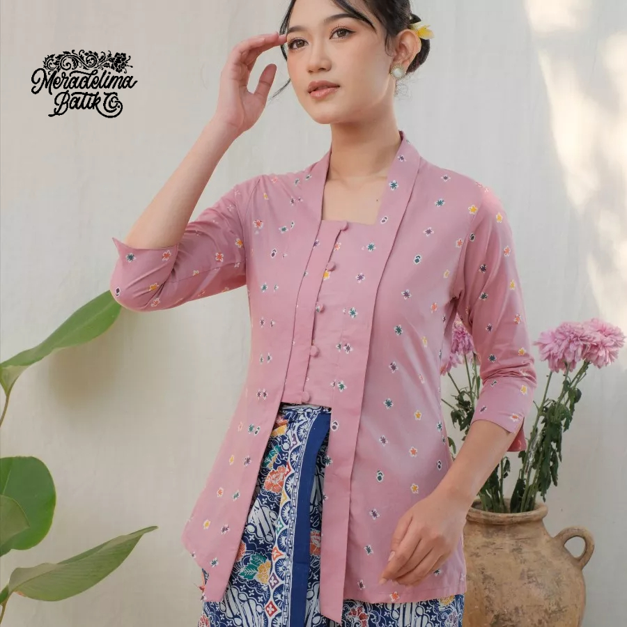 Kebaya Kutubaru Etnik Jasmine Lengan 7/8 Meradelima Katun Dusty Pink