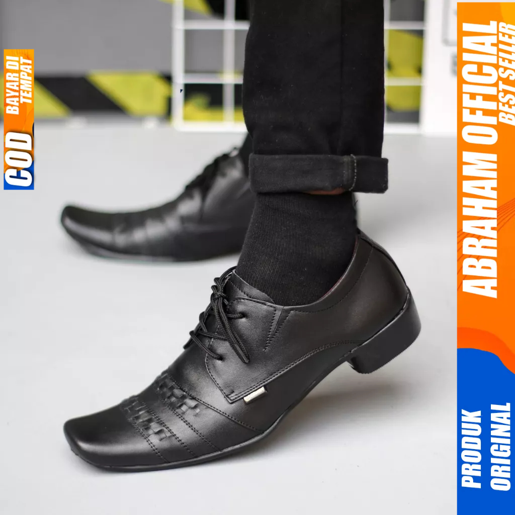ABRAHAM Sepatu Formal Pantofel Kerja Kantor Kulit Ukuran Besar 44 45 46 47 Hitam Pria