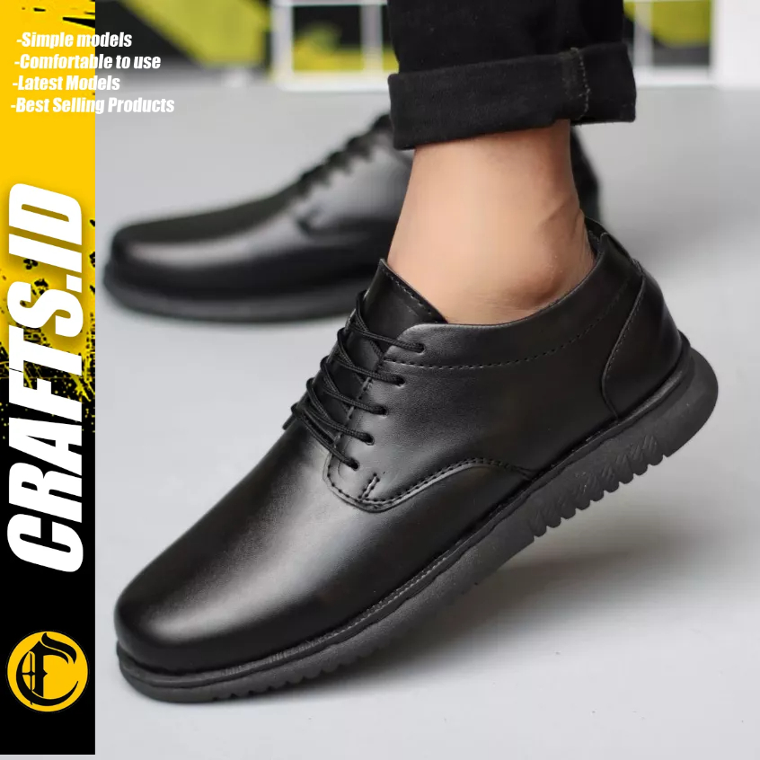 CRAFTS - Sepatu Formal Casual Tali Hitam Kulit Pu Kerja Pria