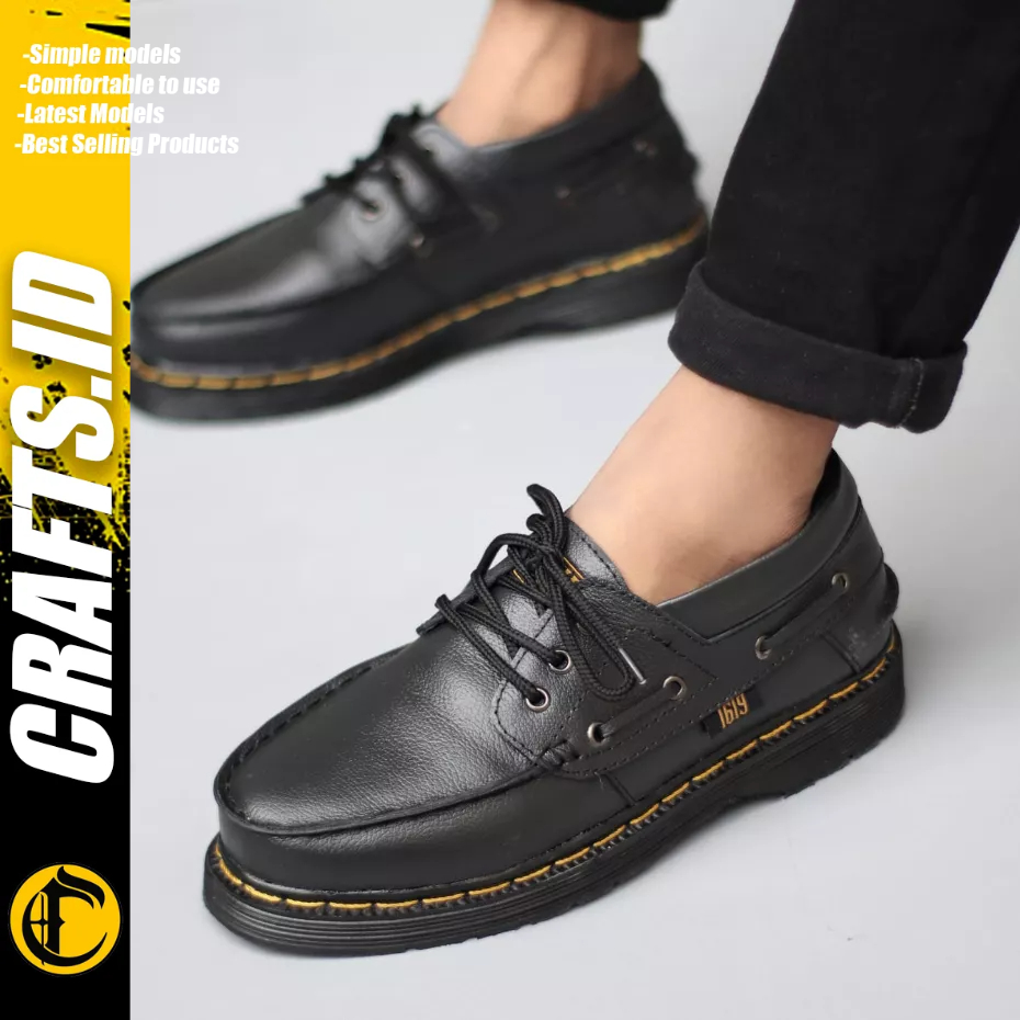 CRAFTS - Sepatu Formal Pantofel  Docmart Low Boots Hitam Kulit Asli Pria