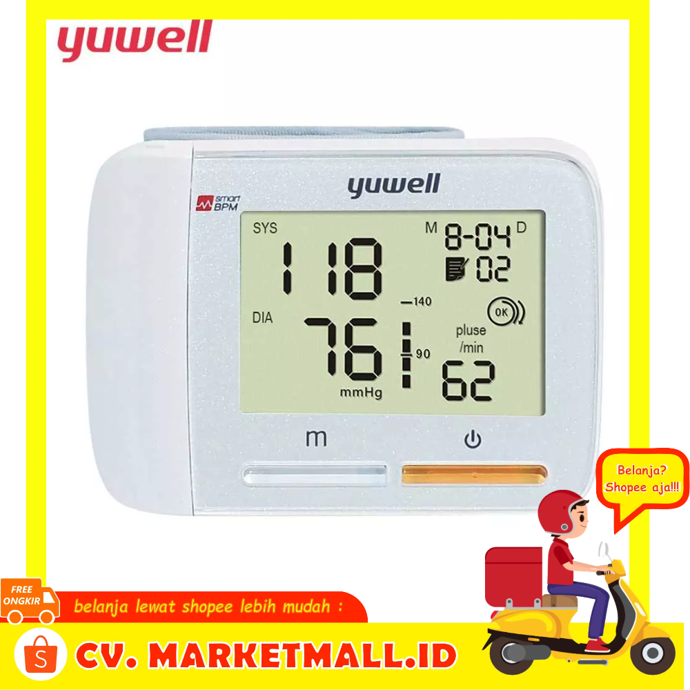 Pengukur Tekanan Darah Elektronik Pergelangan Tangan Digital Sphygmomanometer Yuwell YE8900A - 2SHR02WH