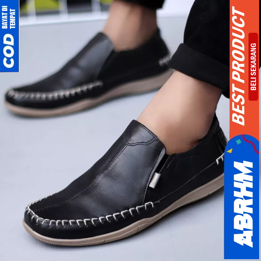 ABRHM Sepatu Casual Formal Slop Kulit Asli Pantofel Kerja Pria