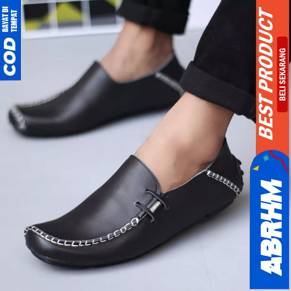 ABRHM Sepatu Casual Formal Kulit Asli Hitam Kerja Pria