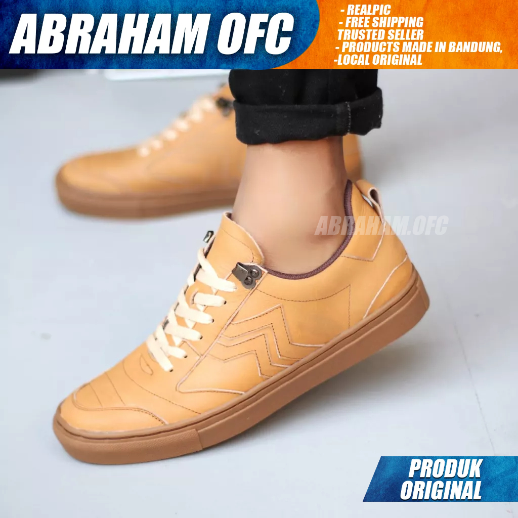 ABRAHAM Sepatu Formal Hitam Kulit Asli Casual Formal Tali Pria