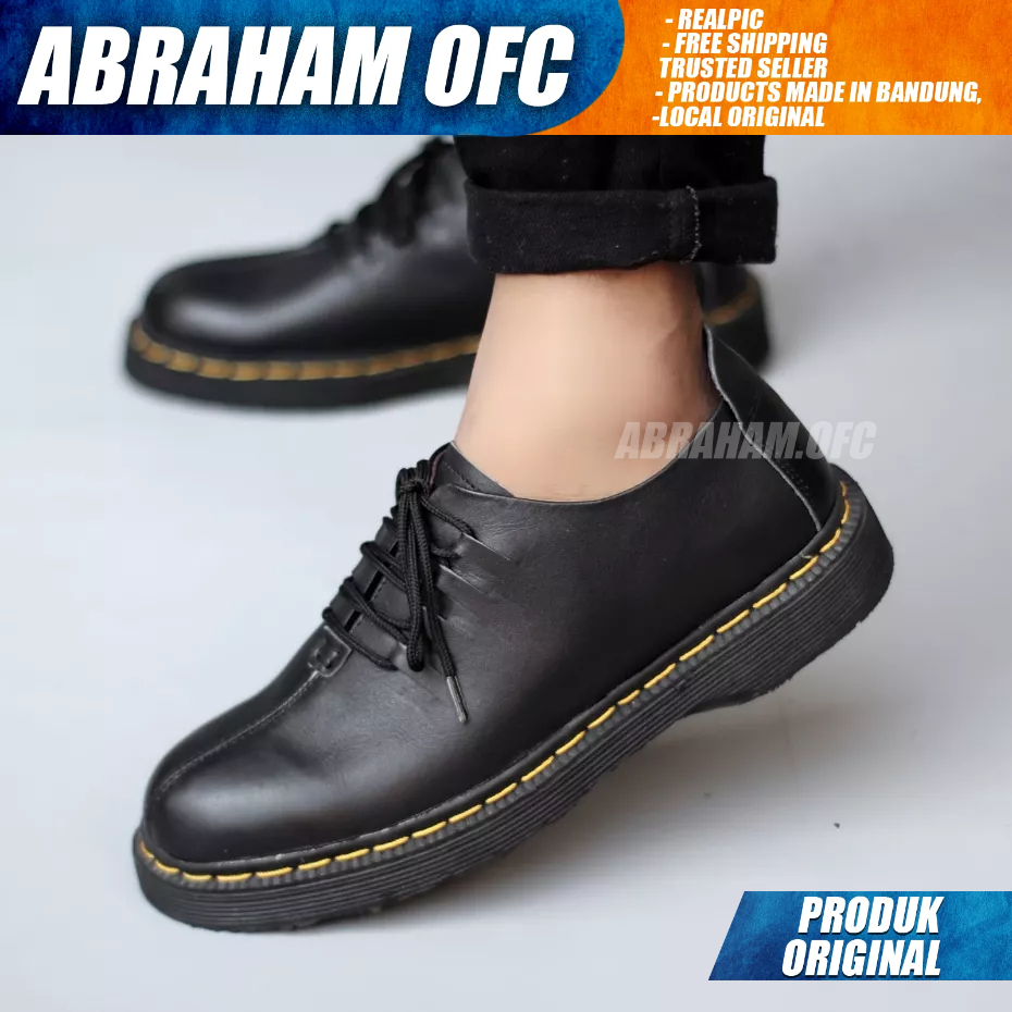 ABRAHAM Sepatu Pantofel Docmart Low Boot Formal Casual Kulit Hitam Kerja Pria