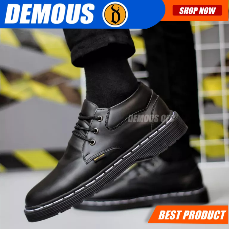 DEMOUS KIZARU - Sepatu Formal Pria Kerja Kantor Kulit PU Hitam Pantofel Casual Cowok