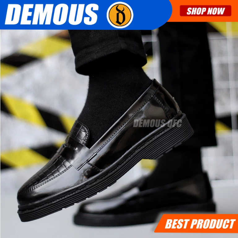 Demous Babayo - Sepatu Loafers Pantofel Hitam Kulit Pu Kerja Pria