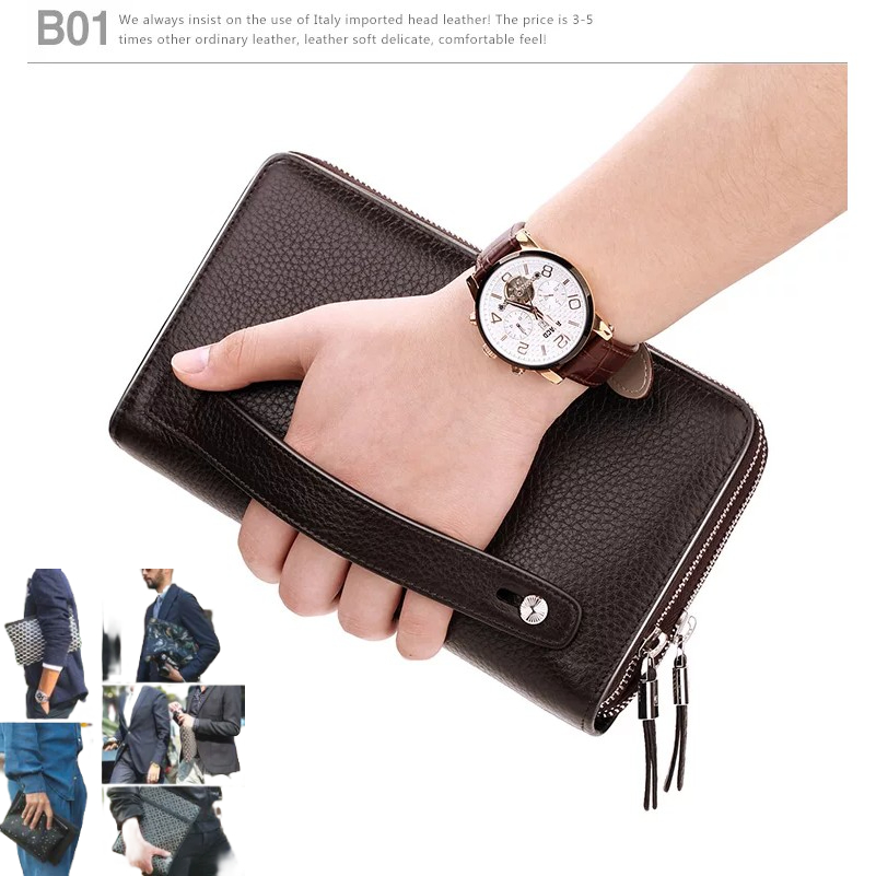 Dompet Pria Kulit PU Panjang Pria Import Dual Zipper Plus Clutch -980