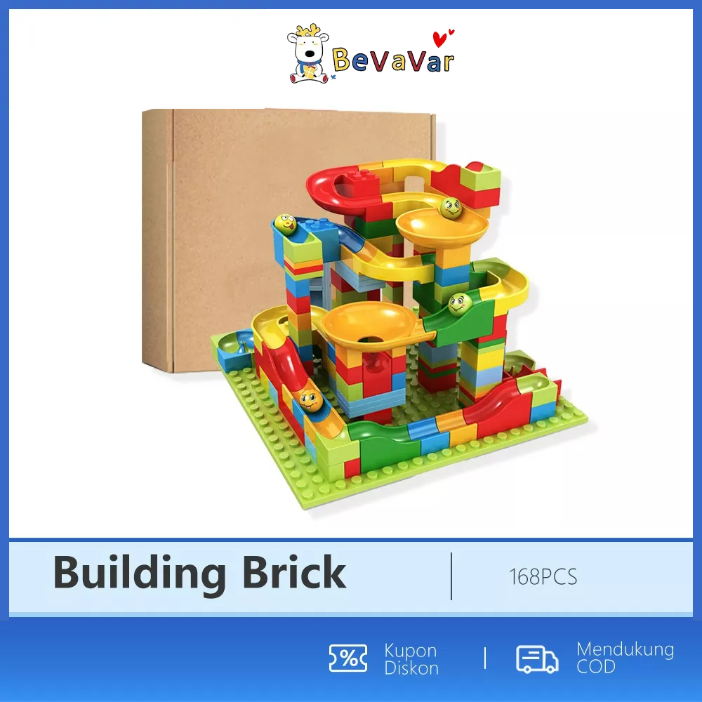 BEVAVAR 168Pcs Mainan Edukatif Anak Susun Building Brick Block Balok Marble Run Race