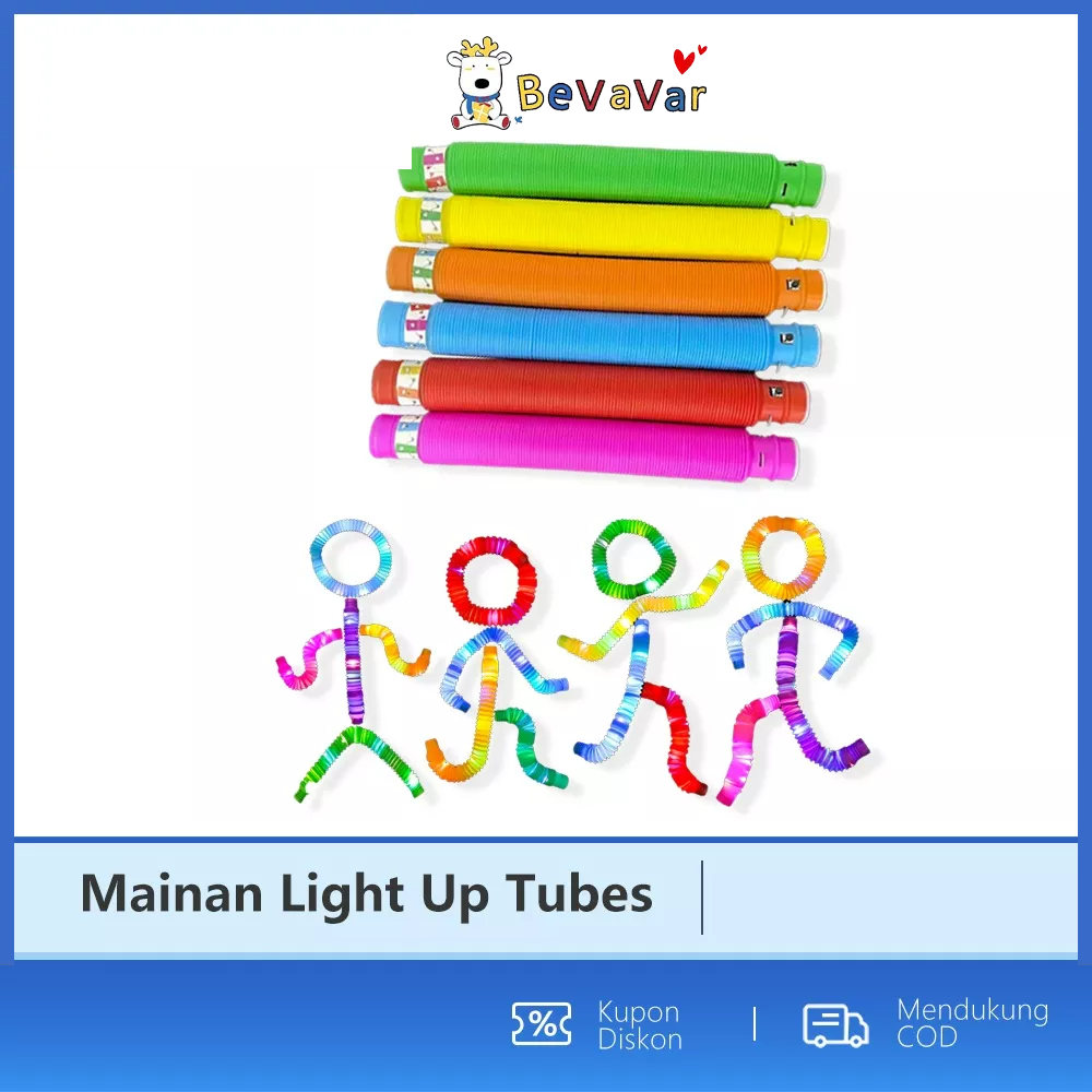 BEVAVAR Pop Pipes LED Light Mainan Viral Anak Light Up Pop Tubes LED Mainan Lampu Selang