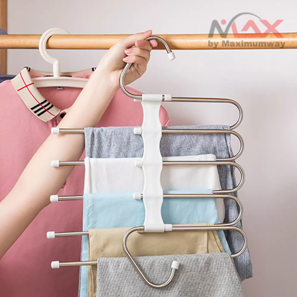 RAYS Hanger untuk Hijab Jilbab 5 layer bisa 2 mode susun ringkas anti kusut hijab tetap halus tidak lecek hanger jemur dal lemari pakaian multi fungsi 5 in 1 Pant Rack Multi function Shelves Stainless Steel Multi-functional Wardrobe Magic Trouser Hanger